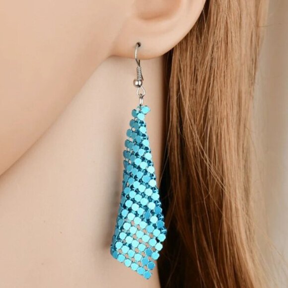 Sequin Statemente Aluminum Earrings Teal, Pink, Red, or Gold - Picture 1 of 7